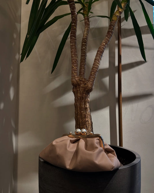 Khaki Leather Bag White- Pearl Kiss Lock,38x25x10cm