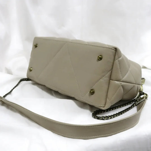 French vintage beige patchwork hand bag , quilted leather, golden frame