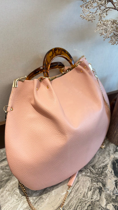 Pink Hanlebag, 49x36cm ,with Resin Tortoiseshell Handle