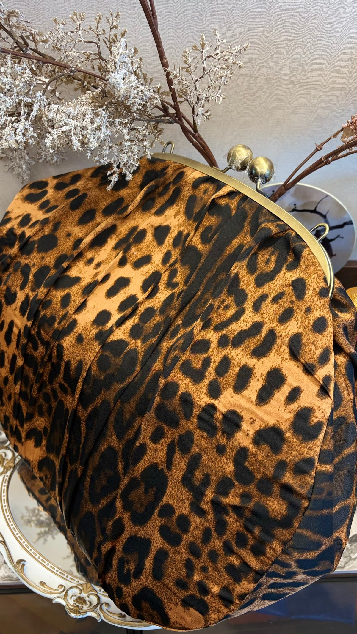 Leopard bag with leopard print brown ochre