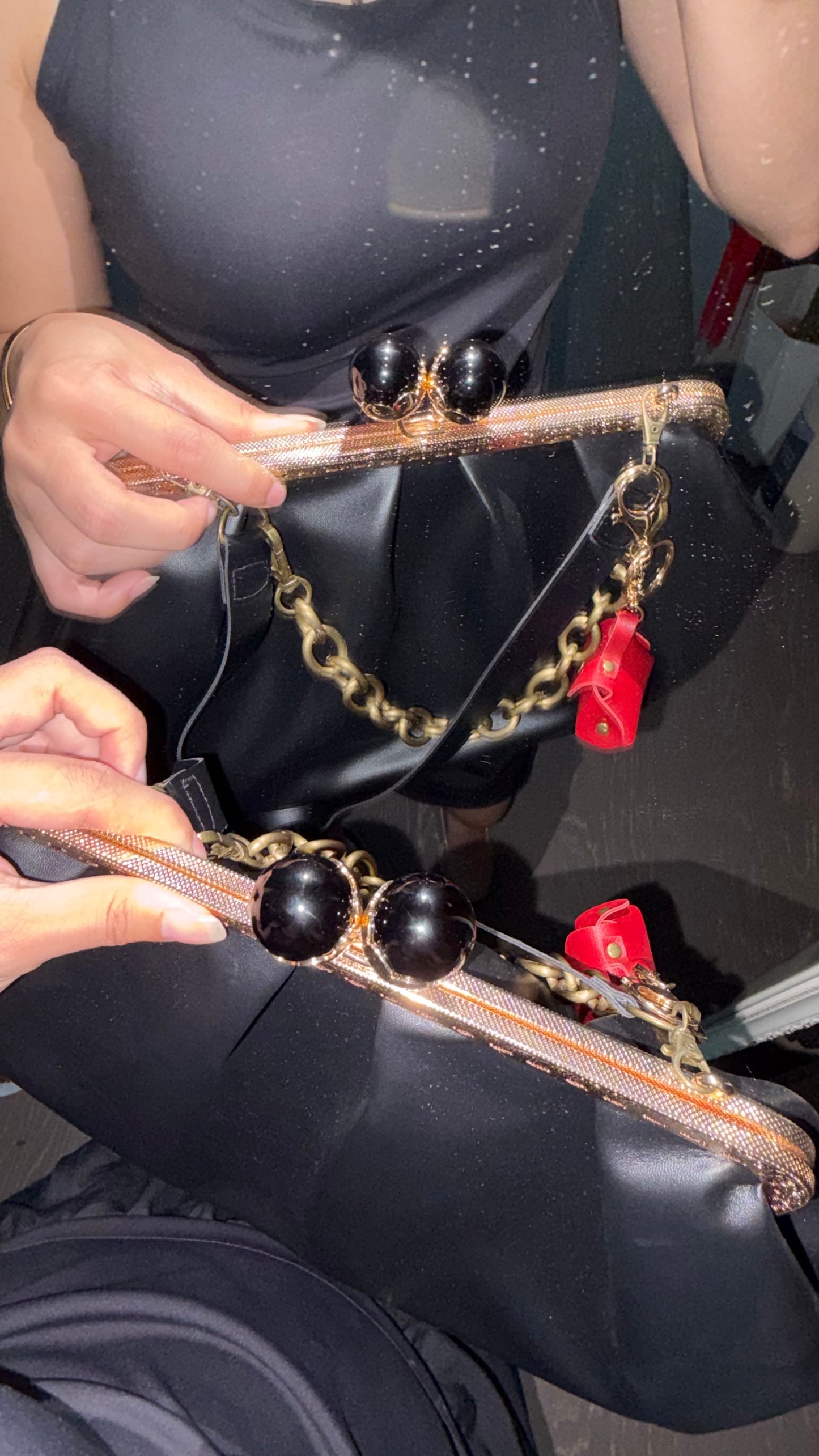 Soft Leather Black Bag- Pearl Balls on the Farmyard