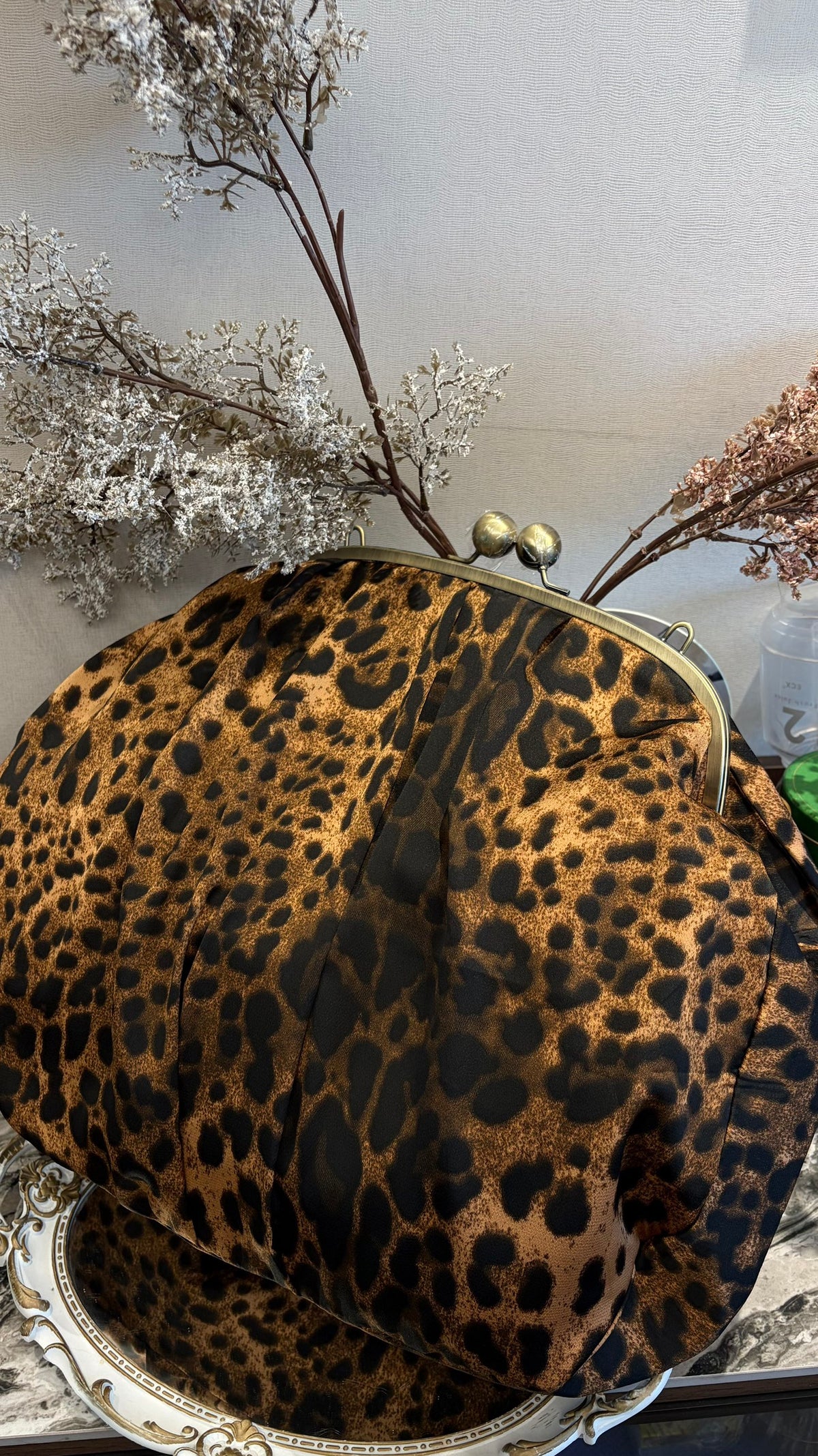 Leopard bag with leopard print brown ochre