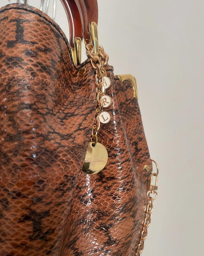 Brown Python Handlebag Leather