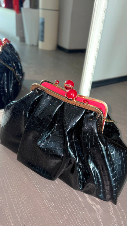 Crocodile Leather Bag-Red Pearl Kiss Lock