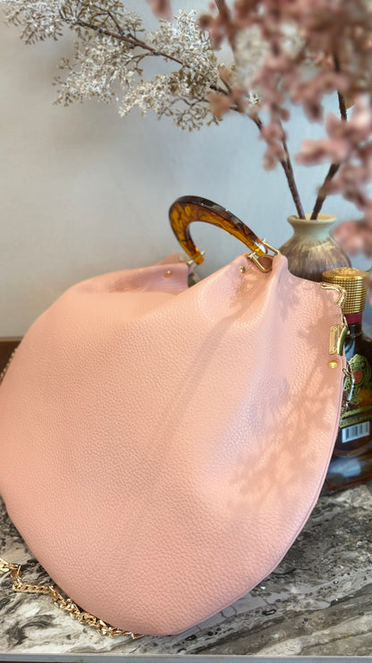 Pink Hanlebag, 49x36cm ,with Resin Tortoiseshell Handle