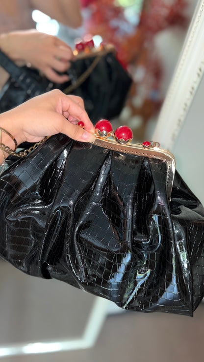 Crocodile Leather Bag-Red Pearl Kiss Lock