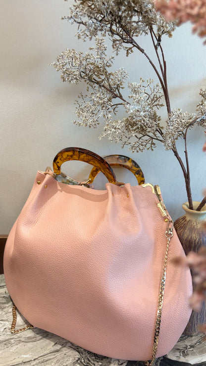 Pink Hanlebag, 49x36cm ,with Resin Tortoiseshell Handle