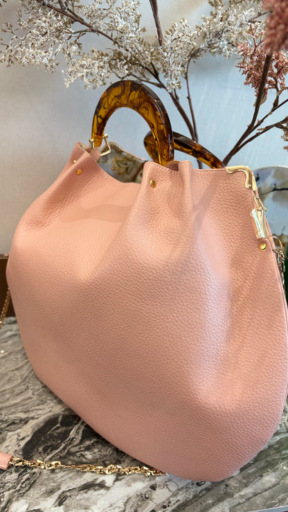 Pink Hanlebag, 49x36cm ,with Resin Tortoiseshell Handle