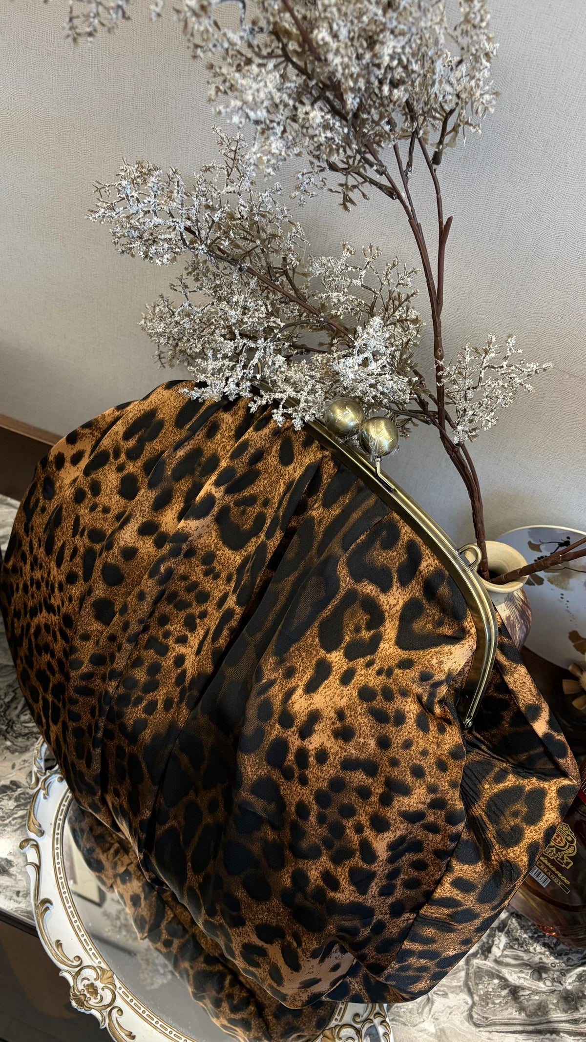 Leopard bag with leopard print brown ochre