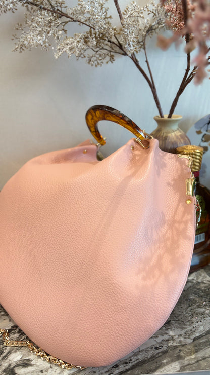 Pink Hanlebag, 49x36cm ,with Resin Tortoiseshell Handle