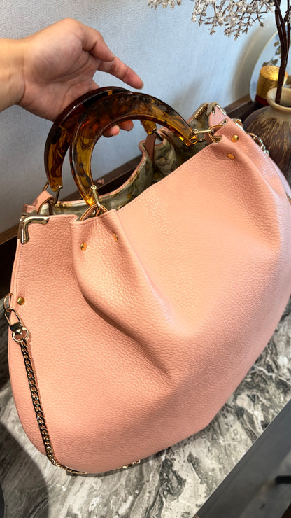 Pink Hanlebag, 49x36cm ,with Resin Tortoiseshell Handle