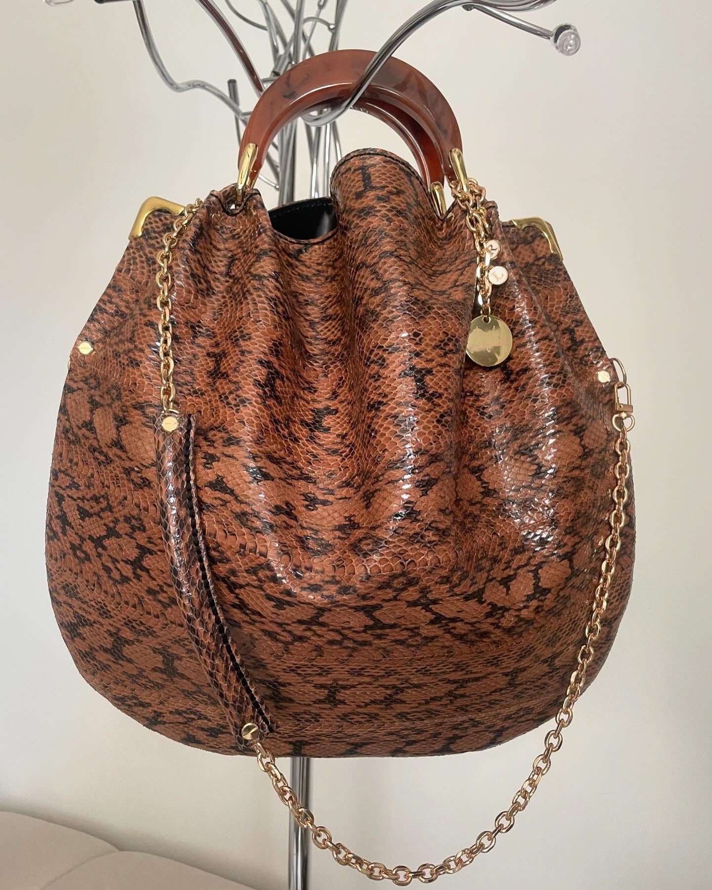 Brown Python Handlebag Leather