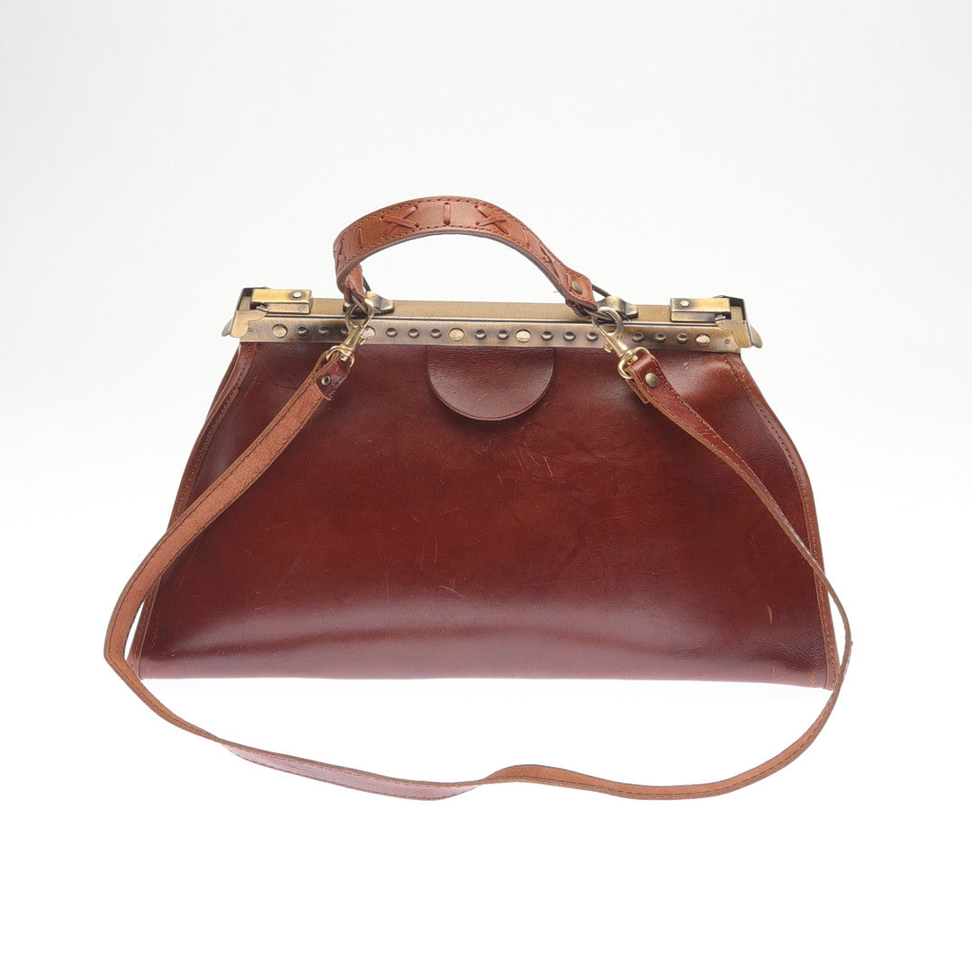Brown Leather Handcrafted Bag ,Framed Handlebag,43x25x15cm