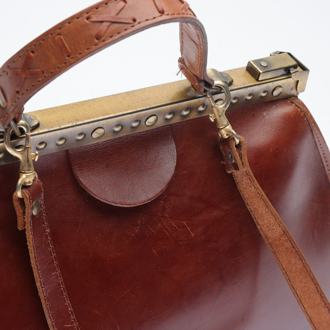 Brown Leather Handcrafted Bag ,Framed Handlebag,43x25x15cm