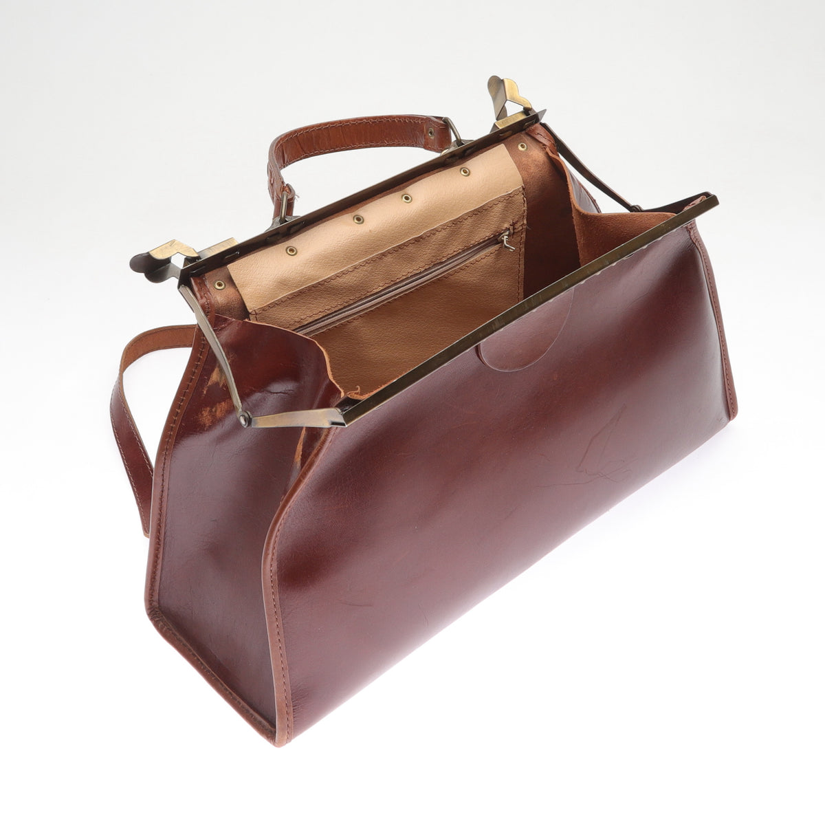 Brown Leather Handcrafted Bag ,Framed Handlebag,43x25x15cm