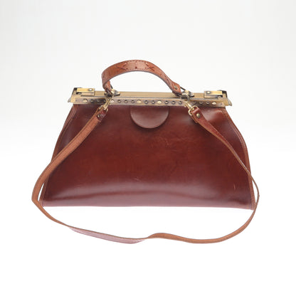 Brown Leather Handcrafted Bag ,Framed Handlebag,43x25x15cm