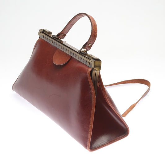 Brown Leather Handcrafted Bag ,Framed Handlebag,43x25x15cm