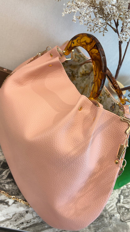 Pink Hanlebag, 49x36cm ,with Resin Tortoiseshell Handle