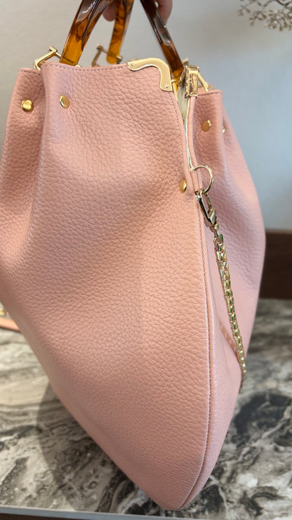 Pink Hanlebag, 49x36cm ,with Resin Tortoiseshell Handle