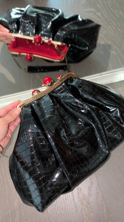 Crocodile Leather Bag-Red Pearl Kiss Lock