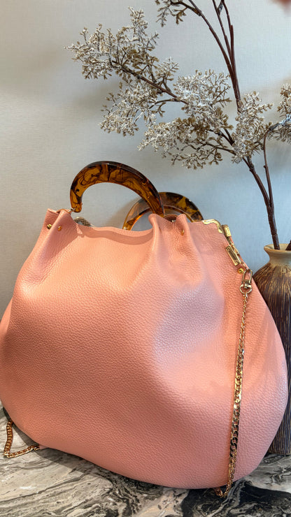 Pink Hanlebag, 49x36cm ,with Resin Tortoiseshell Handle