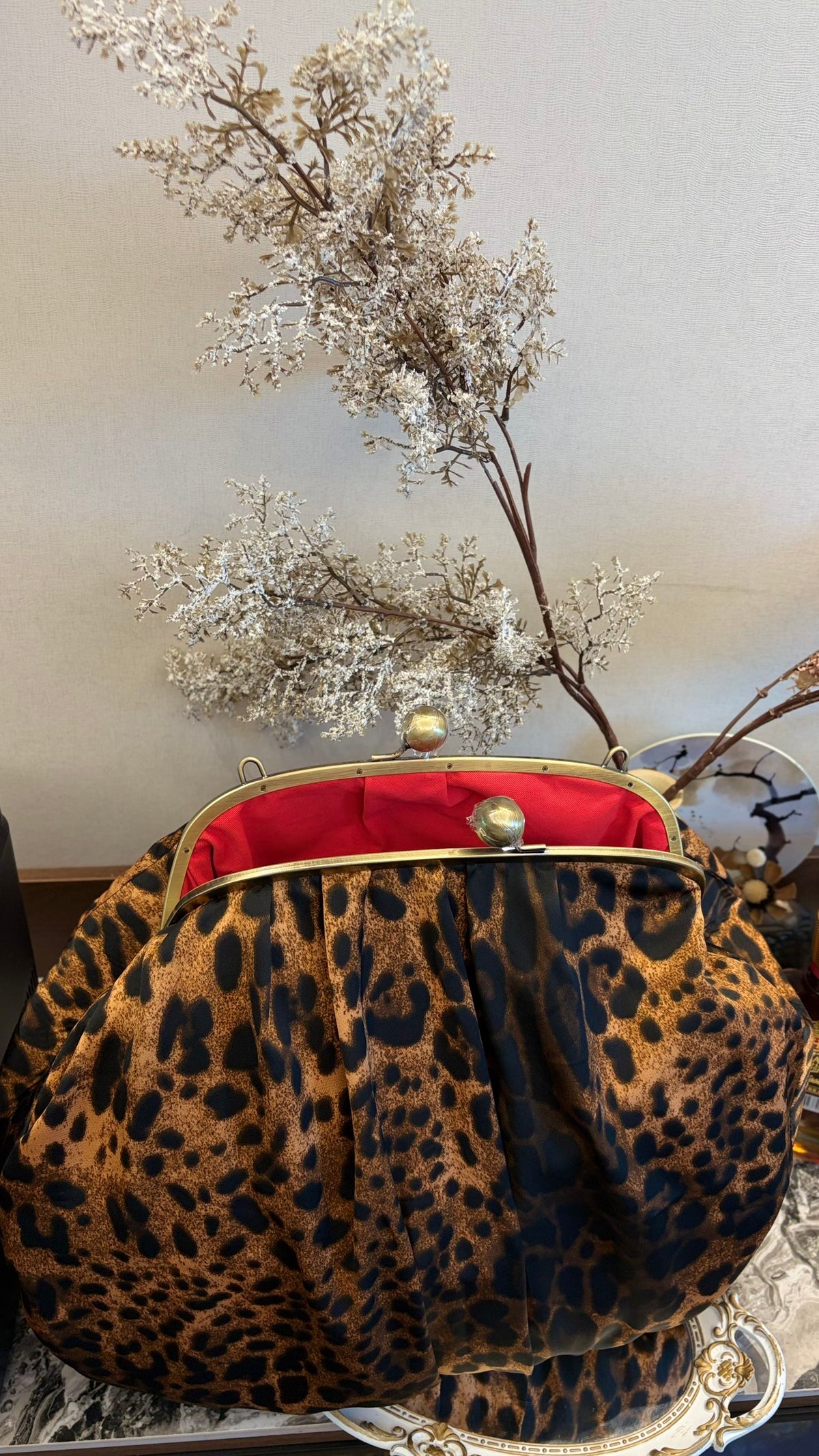 Leopard bag with leopard print brown ochre