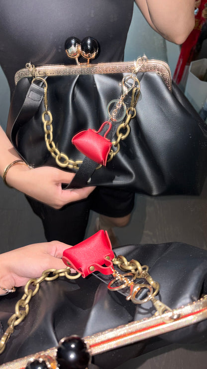 Soft Leather Black Bag- Pearl Balls on the Farmyard