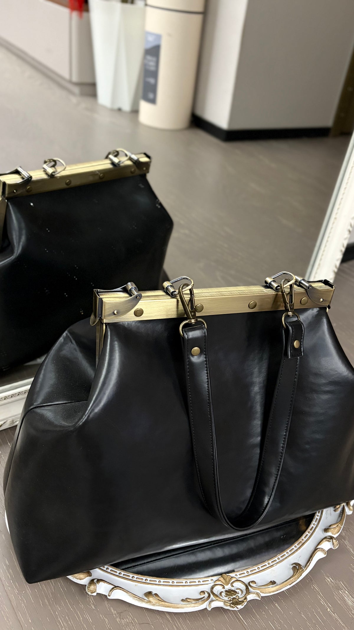 Black Large Paper Bag Leather Black Squash Paper Bag