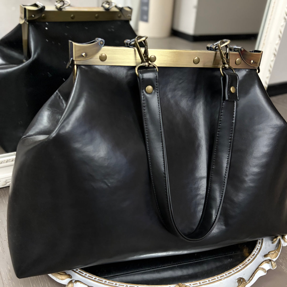 Black Large Paper Bag Leather Black Squash Paper Bag