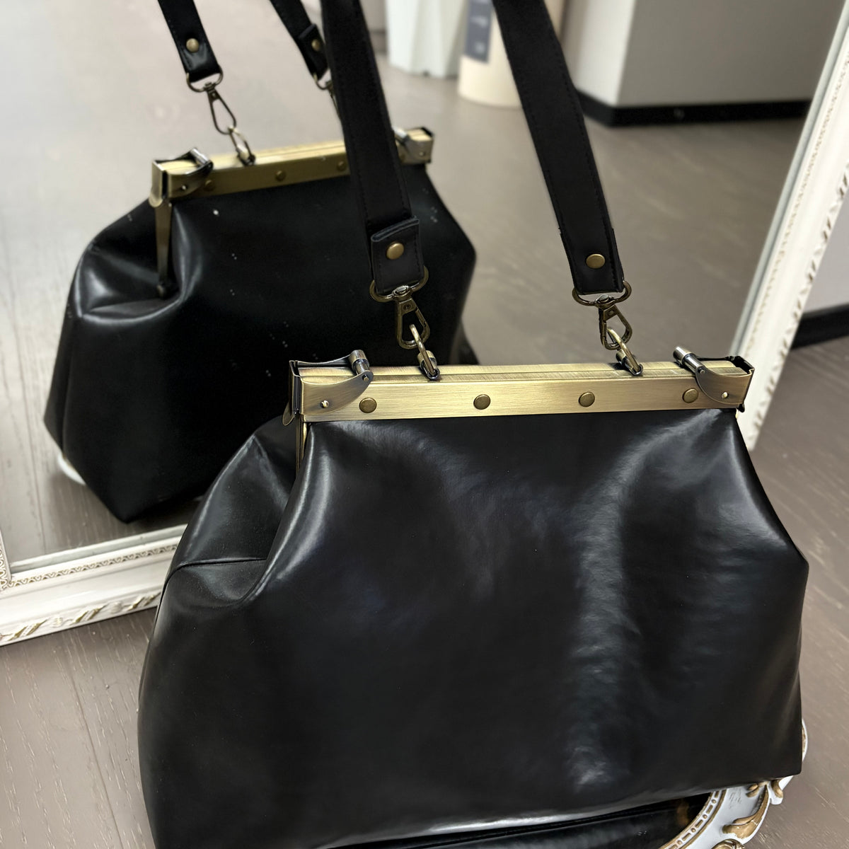 Black Large Paper Bag Leather Black Squash Paper Bag