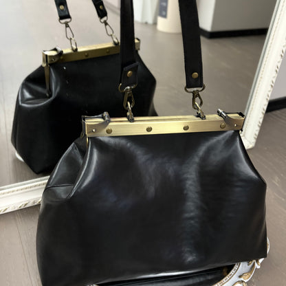 Black Large Paper Bag Leather Black Squash Paper Bag