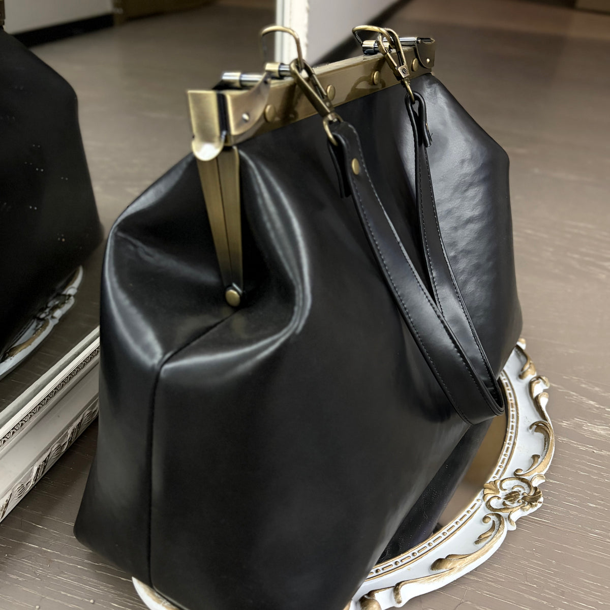 Black Large Paper Bag Leather Black Squash Paper Bag