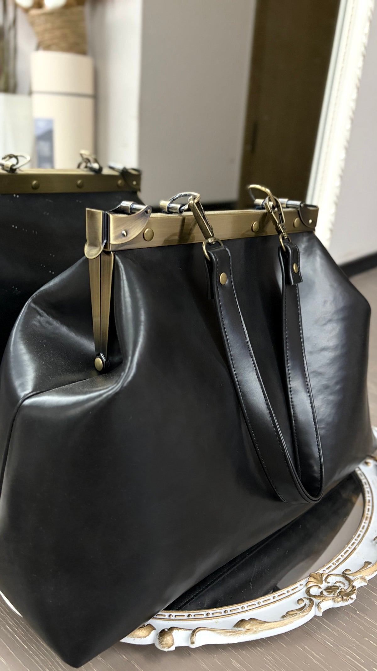 Black Large Paper Bag Leather Black Squash Paper Bag
