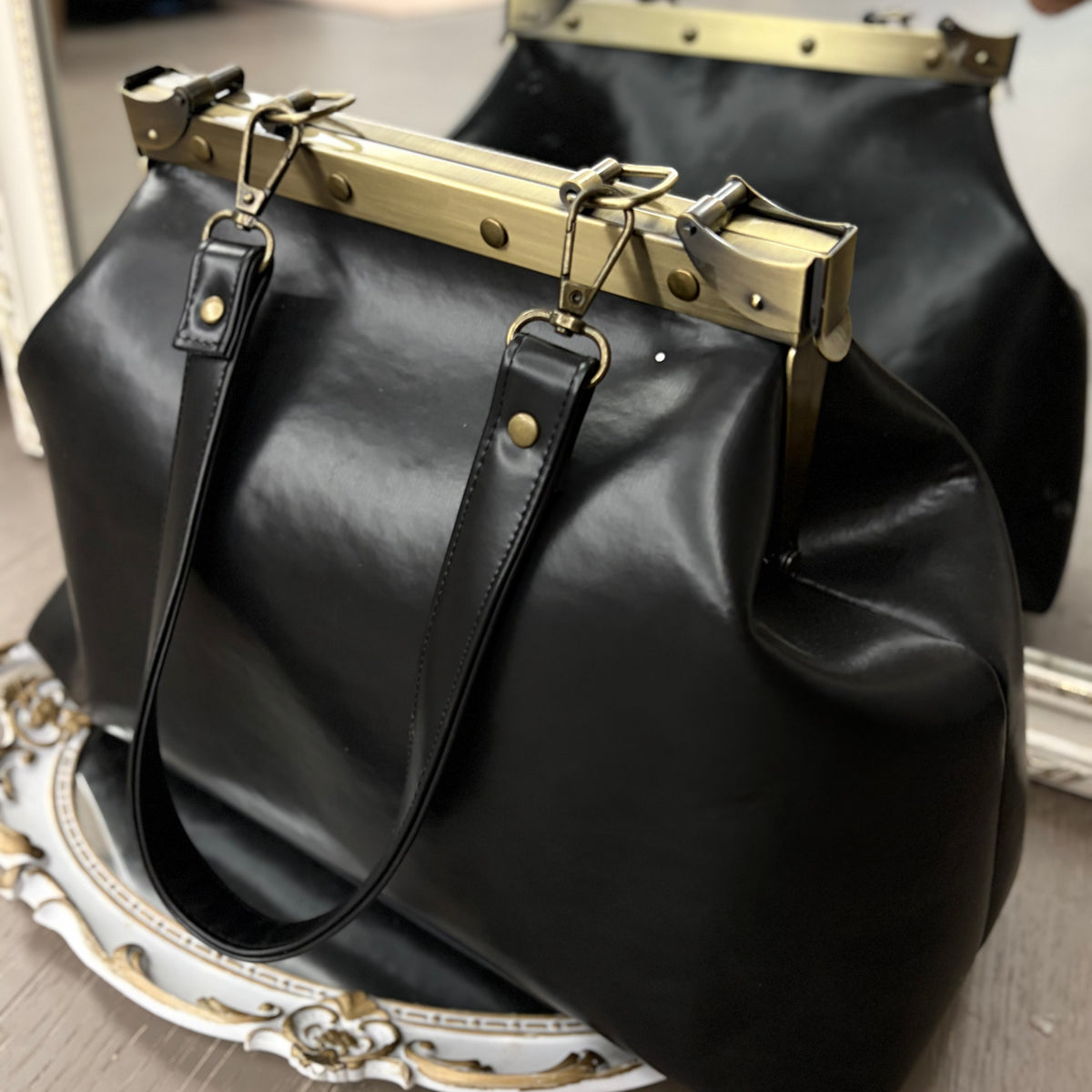 Black Large Paper Bag Leather Black Squash Paper Bag