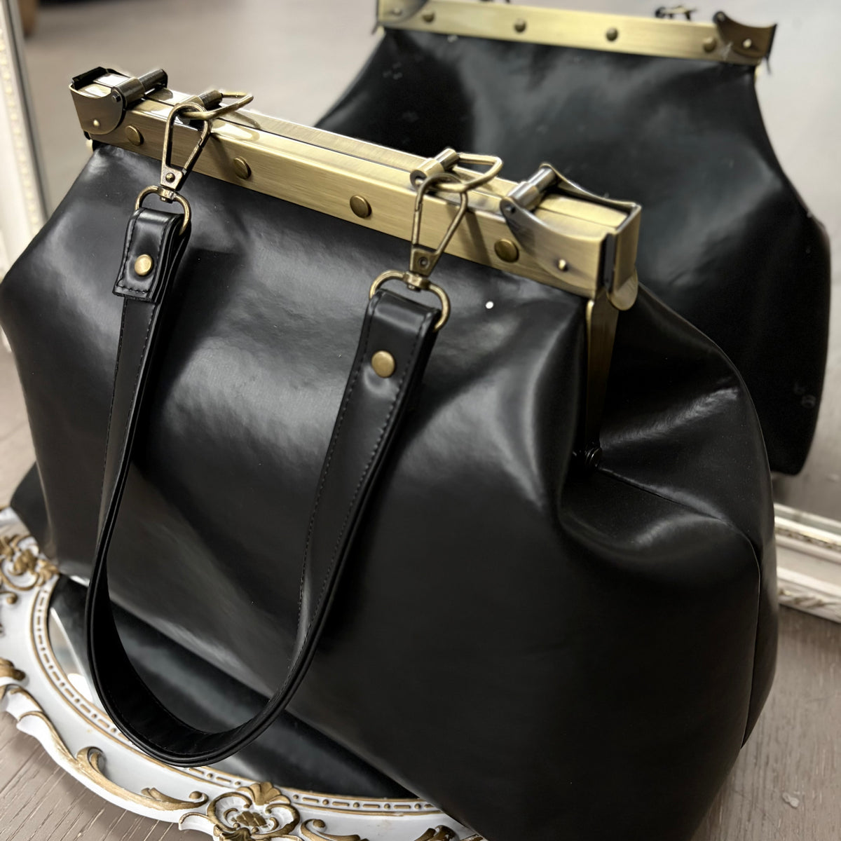 Black Large Paper Bag Leather Black Squash Paper Bag