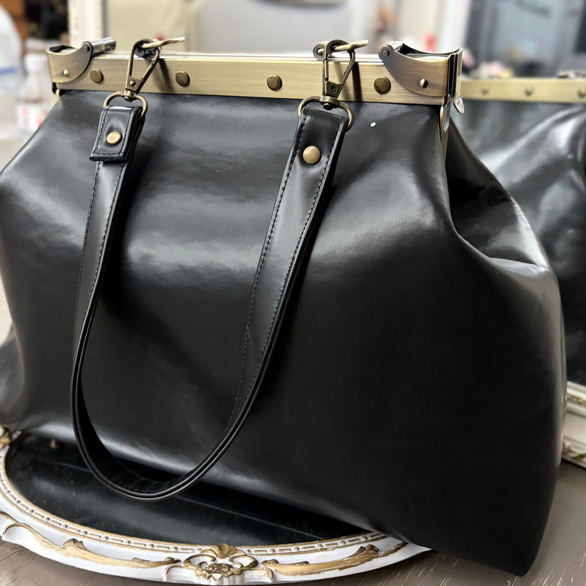 Black Large Paper Bag Leather Black Squash Paper Bag