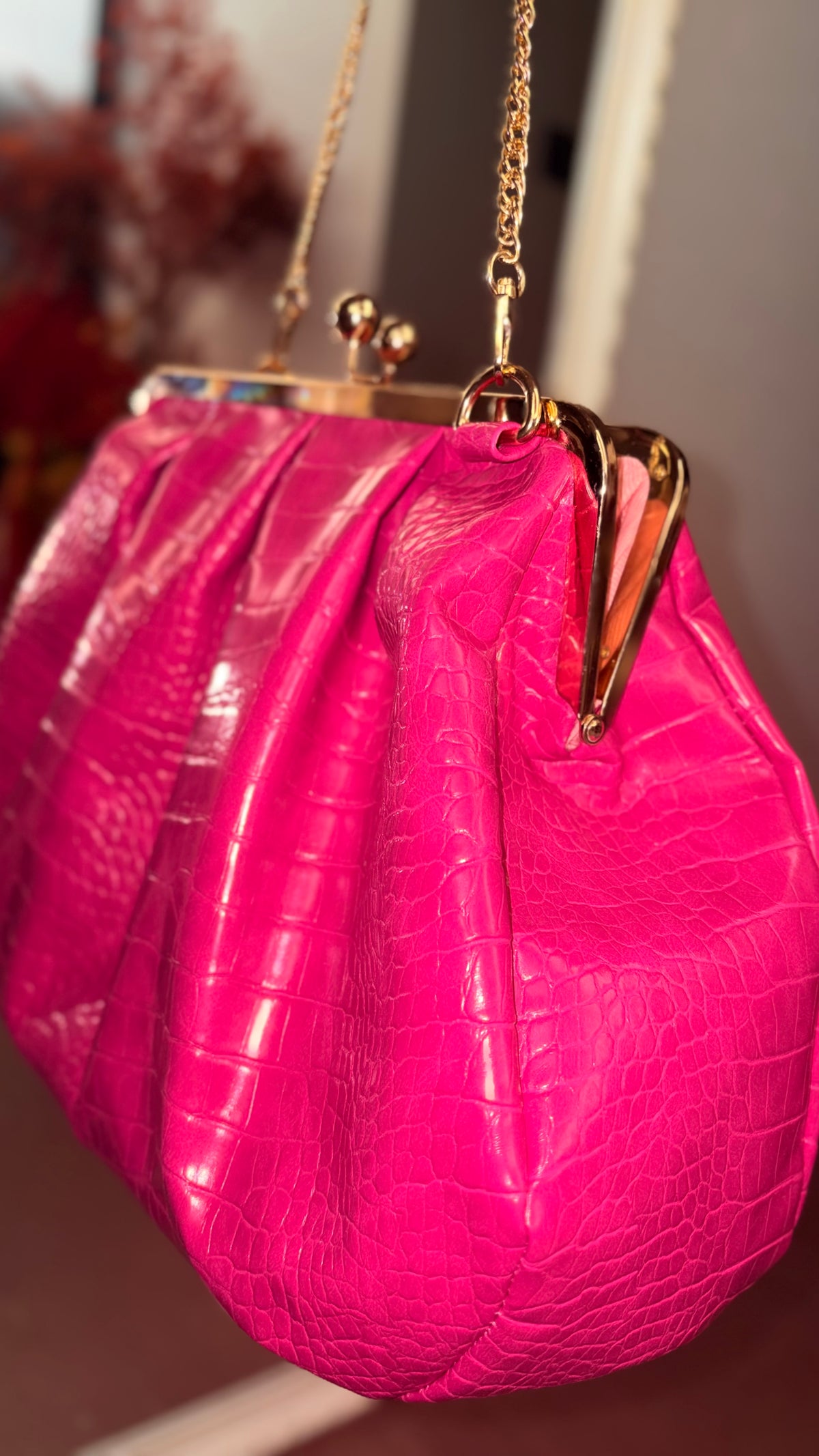 Hot Pink Bag,Puffy Shape Clutch