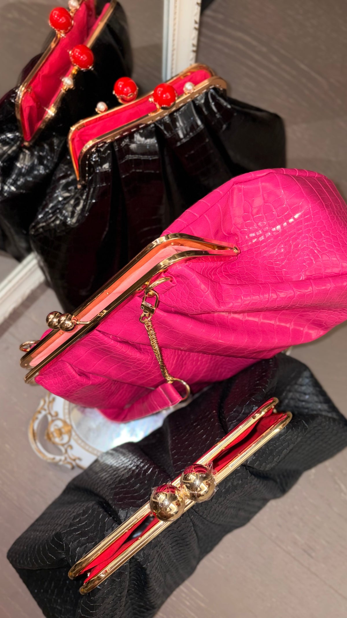 Hot Pink Bag,Puffy Shape Clutch