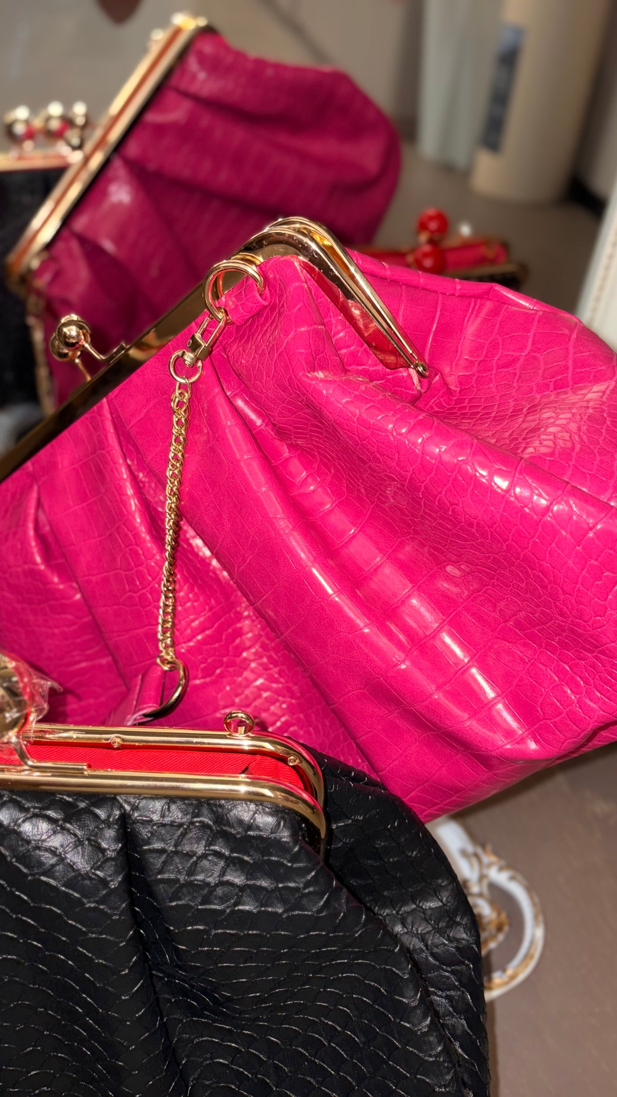 Hot Pink Bag,Puffy Shape Clutch