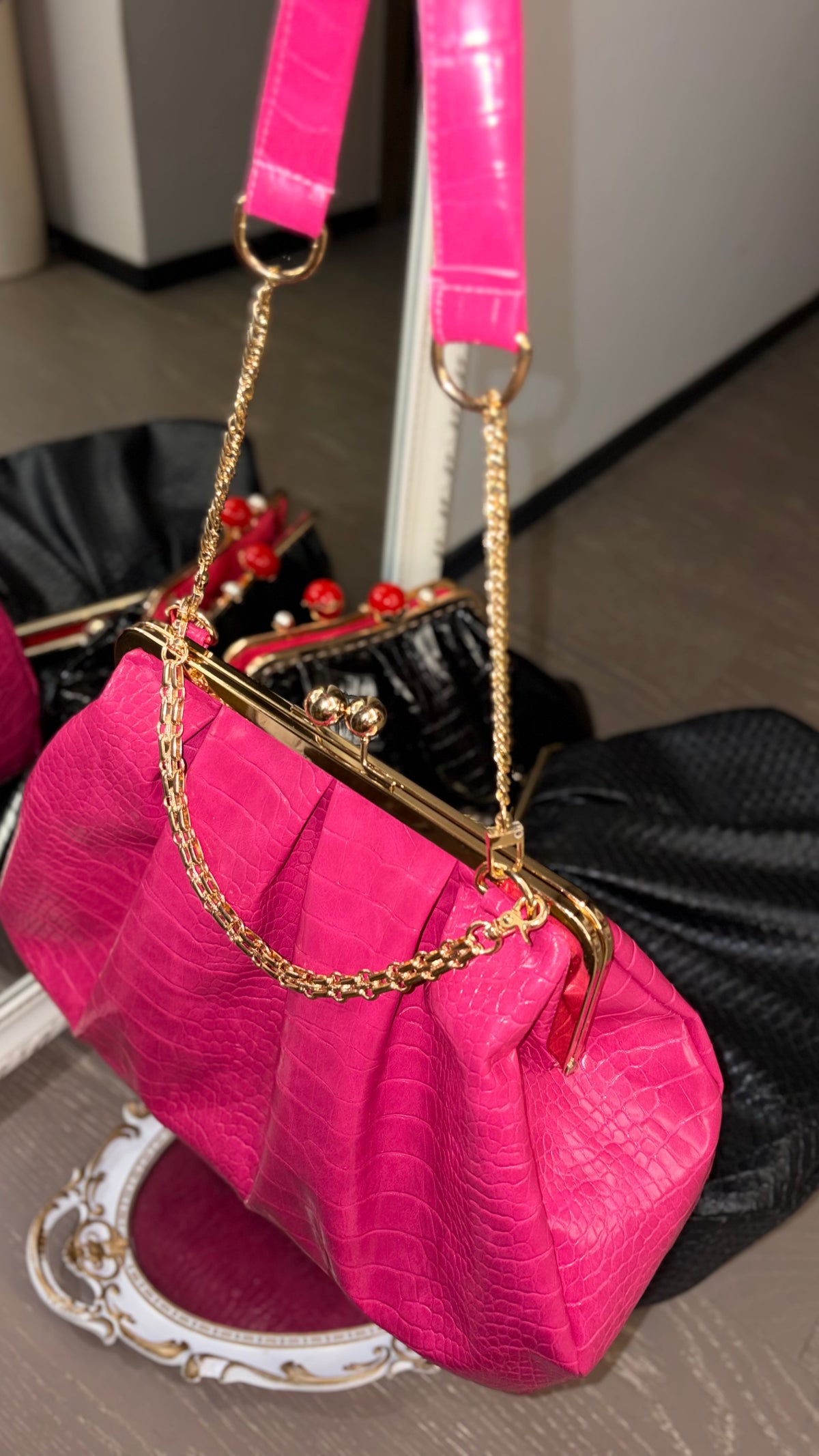 Hot Pink Bag,Puffy Shape Clutch