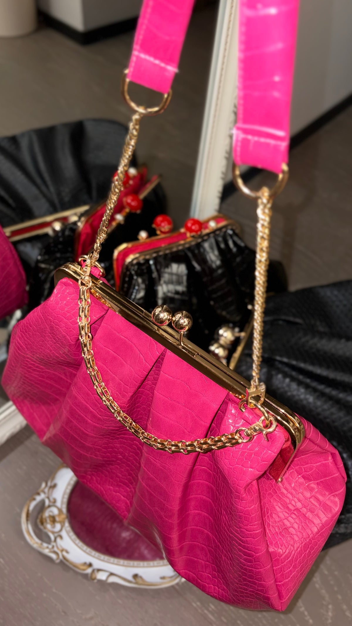 Hot Pink Bag,Puffy Shape Clutch