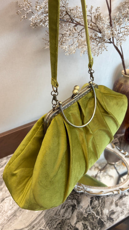 Olive Green Velvet Bag,36x18x12cm