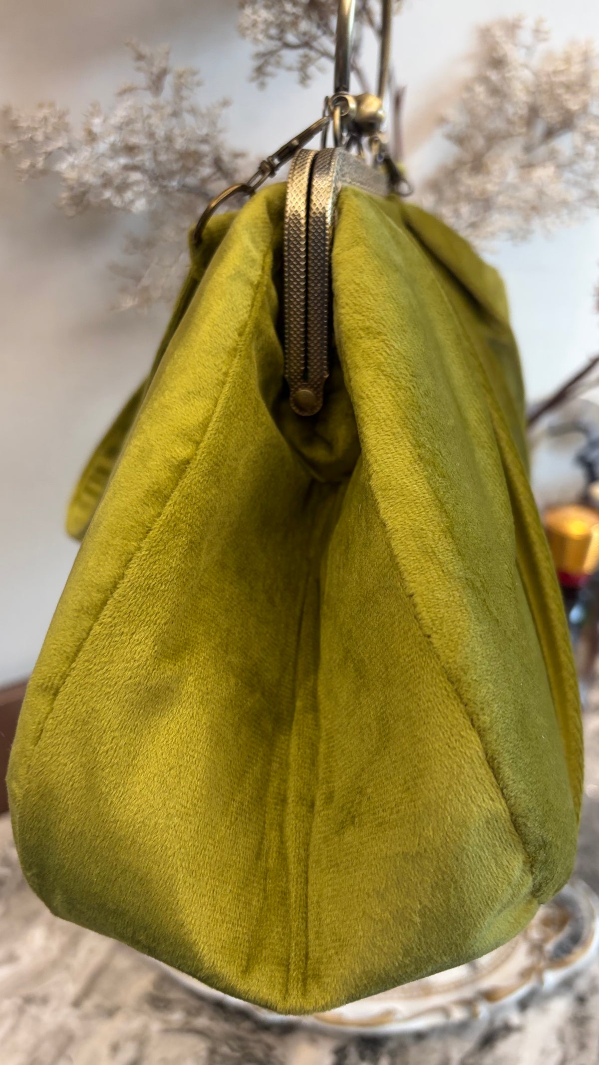 Olive Green Velvet Bag,36x18x12cm