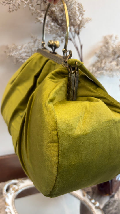 Olive Green Velvet Bag,36x18x12cm