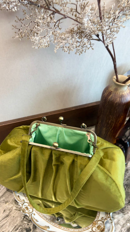 Olive Green Velvet Bag,36x18x12cm