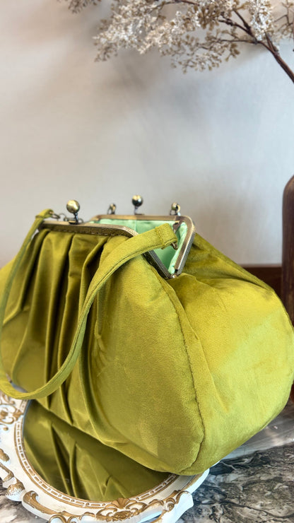 Olive Green Velvet Bag,36x18x12cm