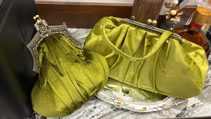 Velvet Purse - Bronze Nickel Farmyard Frame Clutchbag