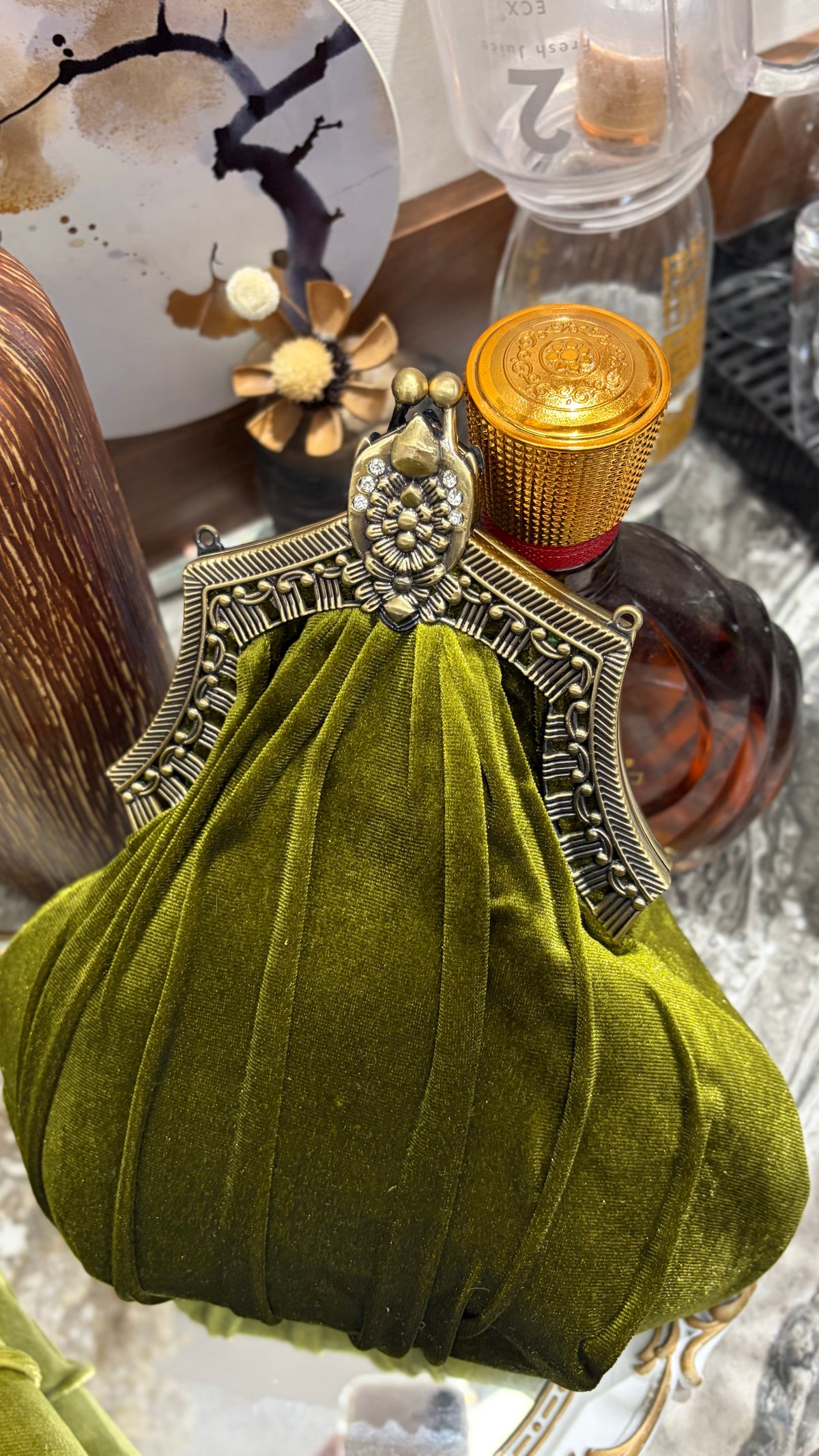 Velvet Purse - Bronze Nickel Farmyard Frame Clutchbag
