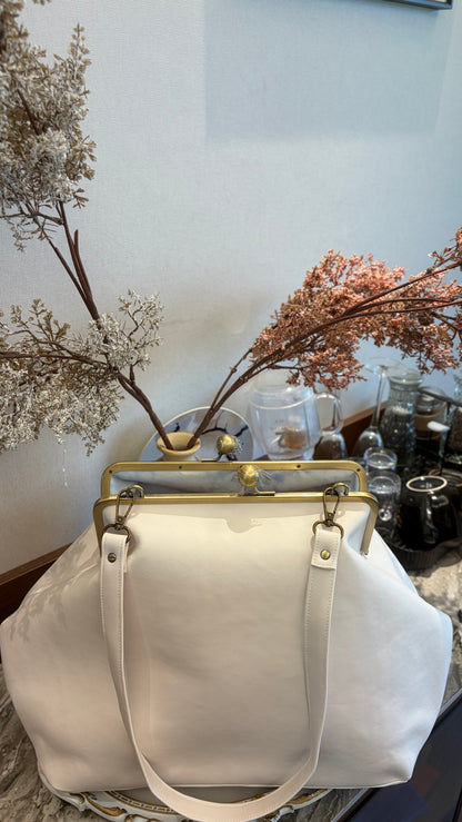 Poor White Large Handlebag,Leather Clutch Frame,20x12x8inch