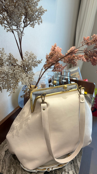 Poor White Large Handlebag,Leather Clutch Frame,20x12x8inch